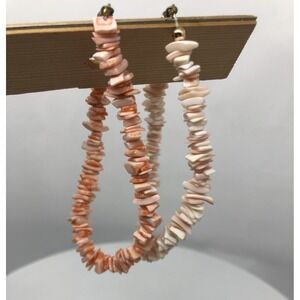 2 Beachy Coastal Pink Orange Coral Shell Chip Multi Strand Handmade Bracelets 7"